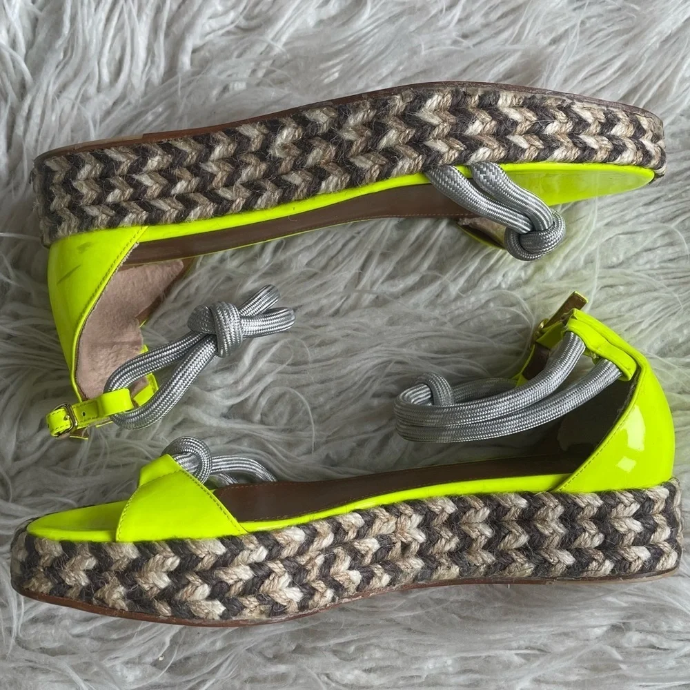 MALONE SOULIERS Simona Rope-Strap Yellow Patent Leather Espadrille Sandals 37.5
